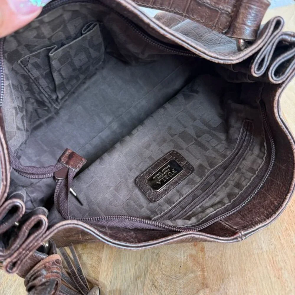 Furla Croc Embossed Brown Leather Hobo